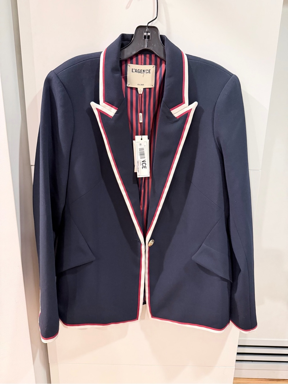 L’AGENCE Chamberlain Blazer Navy Red White Trim Gold Buttons Size 10 NWT - Picture 6 of 16